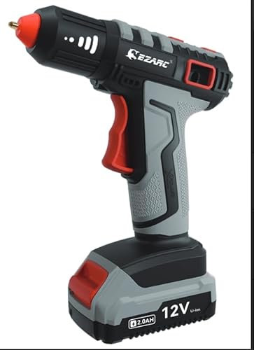 EZARC Heißklebepistole Akku, 15S Schnelle Aufheizung, 12V Heißklebepistole Kabellos für Heimwerkerarbeiten, Heimreparaturen, Schulprojekte, Dekorationen, Heissklebepistole mit 50 Klebestiften