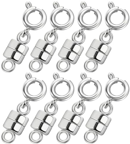 UEKPDM Magnetic Clasps, 8 Pack 20mm Silver Alloy, Strong Magnet | No Tools Needed, Snap-On Fit, for Necklaces, Bracelets & Anklets, Jewellery Making Supplies
