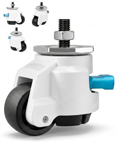 LAOYE 4er Schwerlastrollen Absenkbar lenkrollen Heberollen mit Verstellbarem Ratschengriff Gesamtkapazität 1000KG Nivellierrollen mit M12 Gewinde Industrierollen Transportrollen für Möbel Werkbank