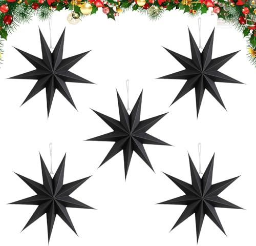 Sikweny Faltsterne Weihnachten 5 Stück 9 Zacken Papiersterne 30cm Aufhängen Faltsterne Dekoration Neuneck Weihnachtsstern Aufhängen Papier für Türen Weihnachtsbaum Advent Skandinavische Tischdeko
