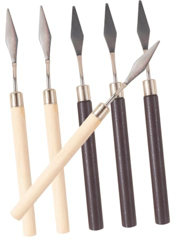 WOONEKY 6 Stück Teiliges Kosmetikspatel mit Holzgriff Edelstahl Makeup Rührspatel für und Beauty Salon Langlebig Leicht zu Reinigen zum Mischen von Farben und Cremes