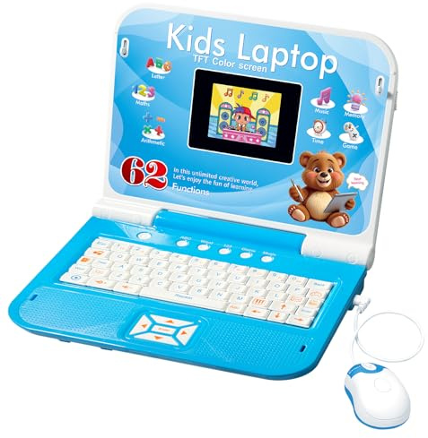 Happiegg Kids Laptop - Kids Computer with Color Screen, 62 Activities for English Alphabet, Words, Math, Games & Music, Christmas Birthday Gifts for Boys Girls, Blue