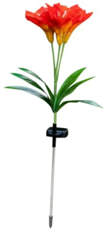 TOGEVAL Lampada Da Palo Solare Led a 3 Teste a Forma Di Giglio, Luce Solare Da Prato Da Giardino Per Esterni, Decorazione Paesaggistica Arancione Per Balcone e Cortile