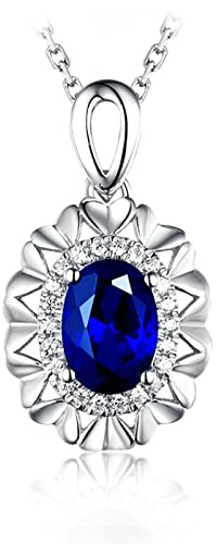 ANAZOZ Halskette mit Anhänger Damen Weißgold 585, Damen Kettenanhänger für Hochzeit mit Labor Saphir 1ct und Labor Diamant