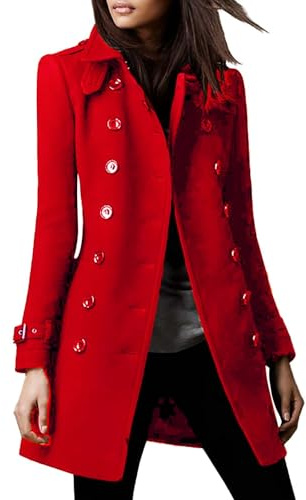 Generisch Abrigo de invierno largo para mujer de lana elegante, trench con botones, abrigo de invierno con chaqueta de viento, rompevientos de un solo color, chaqueta de tweed, chaqueta de invierno