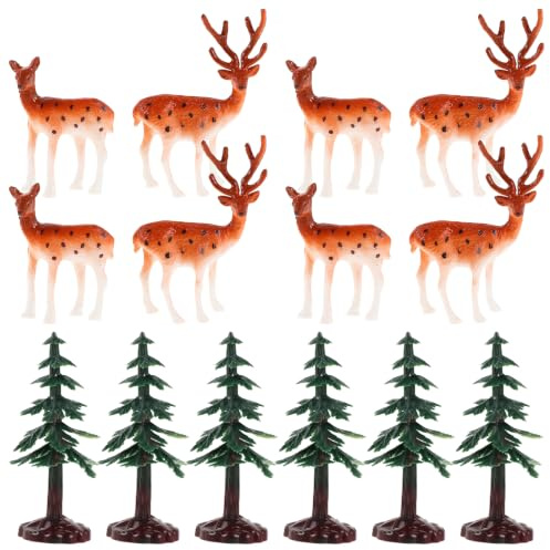SUPVOX 28pcs Mini Plastic Reindeer Figurines Christmas Decorations Reindeer Ornaments for Home Tabletop Display Cute Elk Sculpture Mini Christmas Trees for Xmas Winter Scene