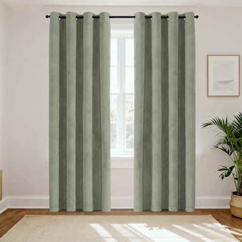 H.Versailtex 100% Blackout Eyelet Thermal Insulated Bedroom Black out Panels Ring Top Blackout Curatins for Kids Bedroom, Curtains for Living Room W46x L54 Inch, 2 Panels, Light Sage