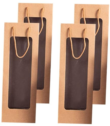 WEKADRIN Weintaschen Stilvolle Geschenkbeutel aus Kraftpapier 4 Stück-pack mit Sichtfenster und Henkel für Weinflaschen für Hochzeiten und Weihnachtsfeiern