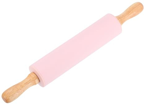 sourcing map Rolling Pins for Baking, 12 Inch Silicone Non-Stick Rolling Pin Baking Roller Wooden Handle for Home Kitchen Dough Cookies Pastry, Pink