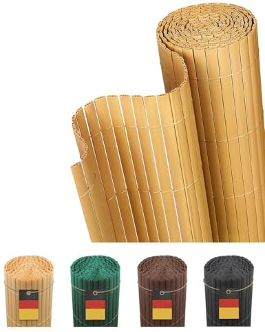 paramondo PVC Sichtschutzmatte Dreifache Verstärkung Innen 60x300cm Bambus | Privatsphäre Balkon Sichtschutz Zaun für Garten Terrasse, Sichtschutzzaun Windschutz Wetterfest mit Strukturierte Oberfläche