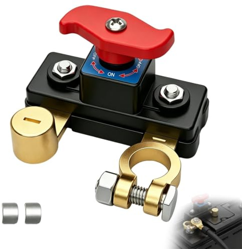 Desconectador de Batería 12V/24V de Cobre Puro para Coche, Moto y Barco | Palanca manual con posiciones ON y OFF a 90°, control visible del paso de corriente durante estacionamiento o mantenimiento