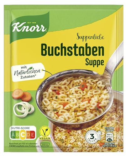 Knorr Suppenliebe Buchstaben Suppe leckere Nudelsuppe mit natürlichen Zutaten 3 Teller