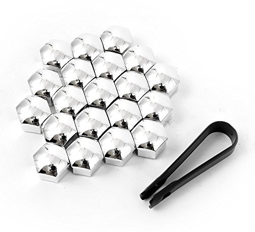 DIYI Radschraubenkappen SET Abdeckungen 20x Kappen-Set mit Abziehzange 17mm Radmuttern Kappen Radschrauben (Silber)