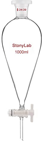 stonylab Embudo Separador de Cónico de Vidrio de Borosilicato con Juntas 24/29 y Tapón PTFE, Separatory Funnel Embudo de Laboratorio - 1000ml