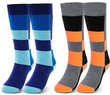LULLABY KIDS Snow Ski Socks Full Terry Warm Skiing Socks Kids Thermal Socks Girls Ski Socks Snow Socks Kids Skiing Socks, 2 Pairs Diamond, 9-12 Years