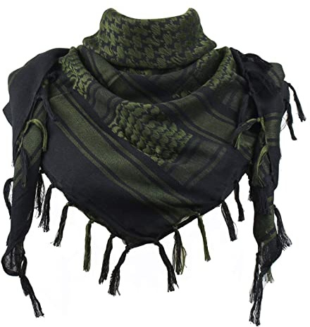 Explore Land Cotton Shemagh Keffiyeh Tactical Desert Scarf Neck Head Wrap with Tassel for Men Women 41x43 Inches (Black and Green)