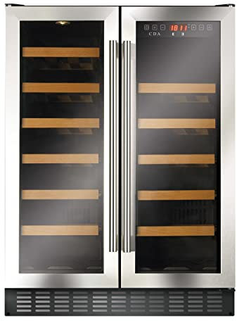 CDA FWC624SS 60cm Double Door Dual Zone Under Counter Wine Cooler Stainless Steel, 400044403