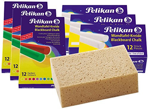 Pelikan Tafelkreide (6x 12er mit Schwamm, Weiß + Farbig)