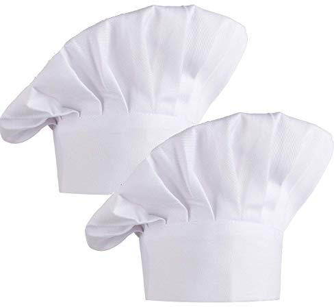 KBNIAN 2 Stück Unisex Koch Hut Elastische Kochkappe Unisex Erwachsene Kochmütze aus Baumwolle Kochhüte Professionel Kochmütze für Küche, Restaurant, Schule, Bar (Weiß)
