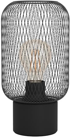 EGLO Tischlampe Wrington, 1 flammige Tischleuchte Industrial, Vintage | Retro, Nachttischlampe aus Stahl, Wohnzimmerlampe in Schwarz, Lampe mit Schalter, E27 Fassung