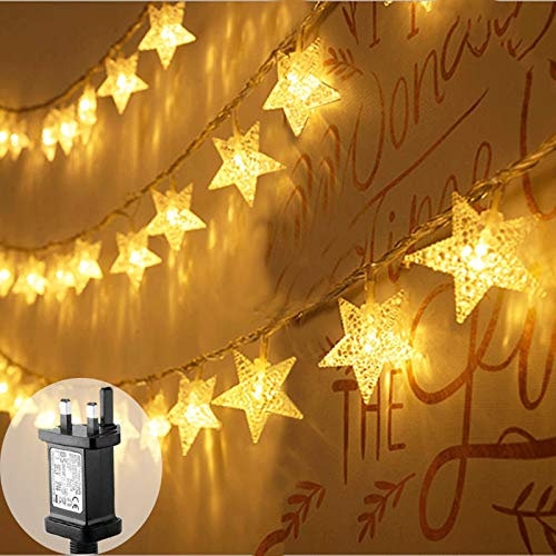 FANSIR Plug in LED String Lights, 100 LED Star Fairy Lights Mains Powered 33ft 8 Modes Waterproof Outdoor Indoor String Star Light for Christmas Bedroom Wedding Party Balcony Decorations (Warm White)