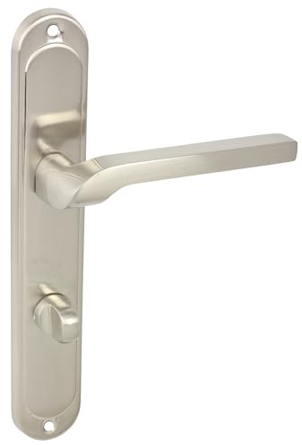 domino Türgriff 78 Drückergarnitur WC - Badezimmer Set Links & Rechts Türbeschlag für WC/Badezimmertüren L-Form Türbeschläge aus Aluminium Silber Türdrückergarnitur NEMO M9