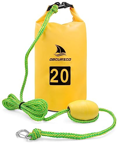 Obcursco 20L Jet Ski Anchor Kit PWC Anchor 2 in 1 Sand Bag for Float with Adjustable Buoy, PWC Sandbag for Jetski, Kayak, Seadoo, Paddle Board, Waverunner, Watercraft, and Swim Mat (Yellow)