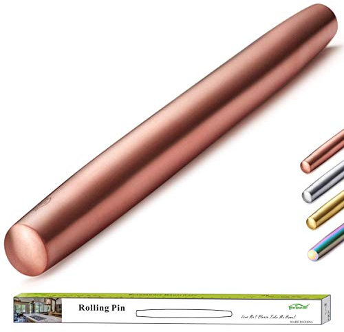 Berglander Stainless Steel Rolling Pin Matte Finish with Rose Gold Titanium Plating for Baking Pizza Dough, Pie, Cookie, Essential Kitchen Utensil Gift Ideas Gor Bakers.