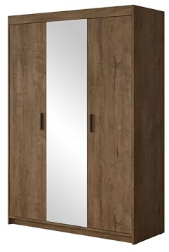 Mirjan24 Kleiderschrank Elena 3D, Drehtürenschrank, Farbauswahl, 3-türig Schrank, Weiß, Sonoma, Lefkas (Eiche Lefkas mit Spiegel)