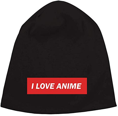I Love Anime Slogan Graphic Jersey Beanie Hut Dünne Slouch Cap Unisex One Size