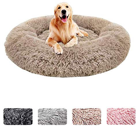 ZINN Hundebett für Hunde, rund, weich, waschbar, Hundekörbchen, Pelz, Donut, für große, extra große Hunde, 80 cm, kaffeefarben