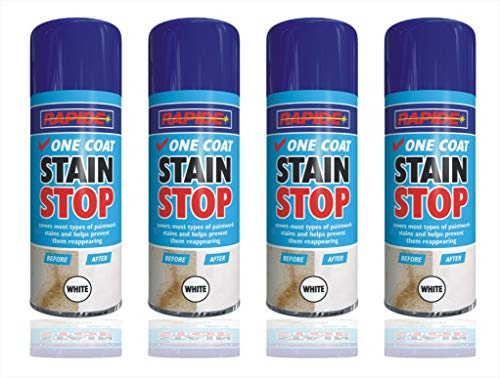 Stain Blocker Spray Paint White 400ml, Damp Proof Paint Stain Stop, Seals in One Coat for Brick, Concrete, Cement and Plaster Walls, Damp Seal (4 Cans)