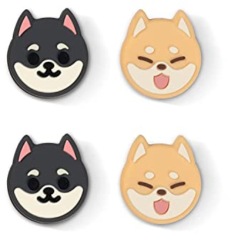 GeekShare Niedliche Tierthema Daumengriffkappen, Nur mit Switch & Switch Lite kompatibel, Weiche Silikon-Joystick-Abdeckung, 4 Stück - Shiba Inu
