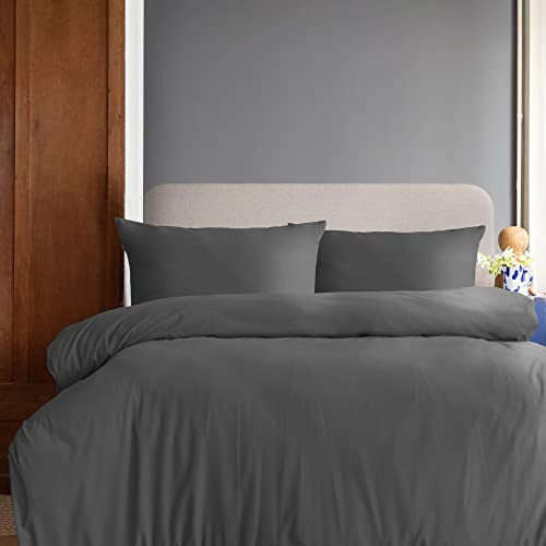 Komfortec Juego de Ropa de Cama de 155 x 220 cm con 1 Funda de Almohada de 40 x 80 cm, Microfibra cepillada, Color Antracita