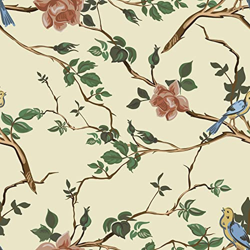 VaryPaper Tapete Blumen Beige Blumen Tapeten 44.5cmx800cm Fototapete Küchentapete Wand Abwaschbar Möbelfolie Wasserfest Selbstklebende Folie Retro Wandtapete Wohnzimmer Schrank Schlafzimmer Deko