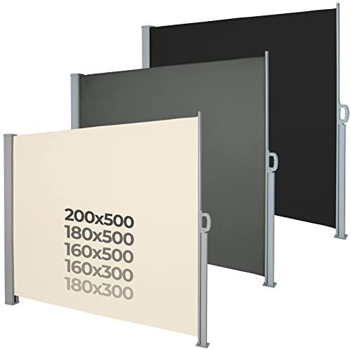 Jago® Toldo Lateral-Retráctil, 160/180/200x300/500cm, Impermeable, Anti-UV, Gris y mas Colores-Marquesina, Persiana, Protección Solar, de Privacidad, para Jardín/Terraza/Balcón (160 x 300 cm, Beige)