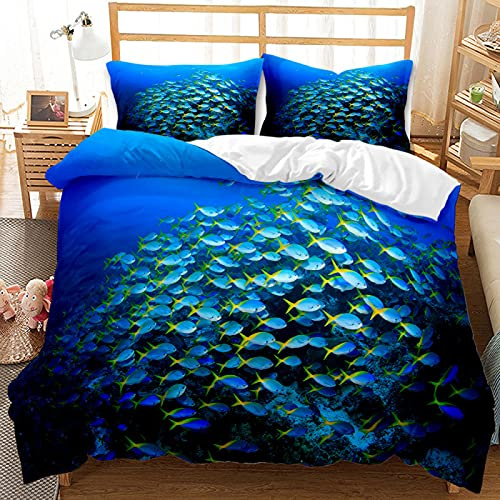 BAGA Funda Nordica Cama 90 Vida Marina Azul Claro Juego de Funda de edredón con Cremallera y 2 Fundas de Almohada 50 x 80 cm,Fundas Nórdicas 180 x 200 cm