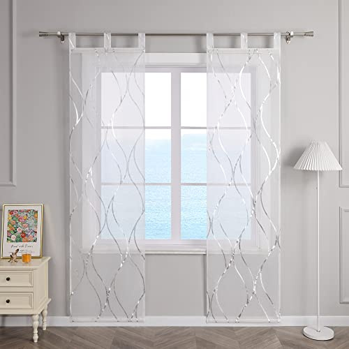 ESLIR Schiebegardinen Set 2er Flächenvorhänge Voile Gardinen mit Schlaufen Schiebevorhang Transparent Schlaufenschal Modern mit Wellen Muster Silber #1 BxH 57x225cm 2 Stück