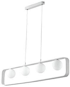 meineWunschleuchte Mehrflammige Pendelleuchte Weiß 100cm breit - 4 Opalglas Kugeln, Abhängung 120cm