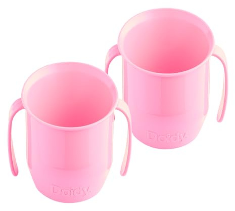 Doidy Cup, Open Cup for Training Baby 6 Months-3 Years, 200ml, Slanted Weaning Cup with Handles for Learning to Drink, BPA Free, 2 Pack (Pink)