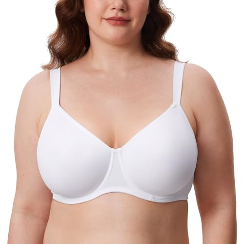 DELIMIRA Donna Reggiseno Minimizer con Ferretto Senza Imbottito Taglie Forti Comodo Copertura Completa Bianco 3E