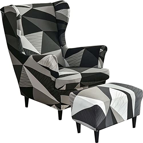 AQIGR 2 Teilig Ohrensessel Überzug Mit Ottomane Schonbezug Stretch Sessel Überwürfe Ohrensesselbezüge Bezug Sesselhusse Tiger Stuhlbezug (Color : #30)