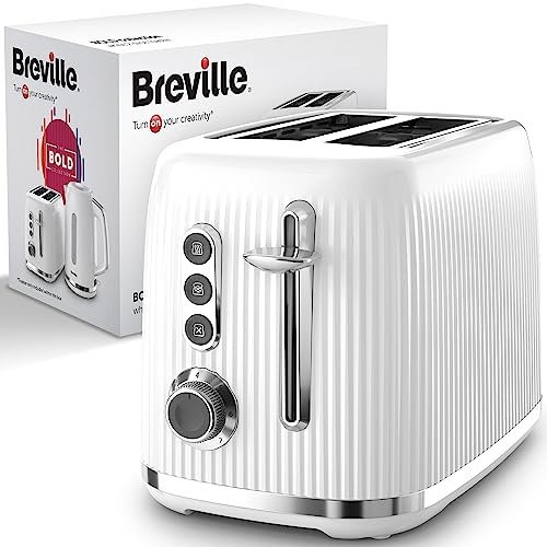 Breville Bold 2 Slice Toaster with High-Lift and Wide Slots | White and Silver Chrome [VTR037]