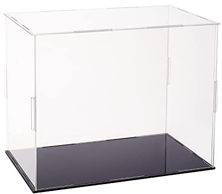 FINGERINSPIRE Vitrinen Für Minifiguren Aus Kunststoff 26x16x20.5 cm Durchsichtige Staubdichte Action Figuren Vitrine Mit Schwarzer Basis Vitrine Für Modelle Bausteine Puppe Und Sammlung