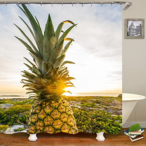 Beydodo Duschvorhang 180x180 Antischimmel, Bad Vorhang Fenster Wasserdicht Sonnenaufgang und Ananas Duschvorhänge Polyester Waschbar für Badewannen