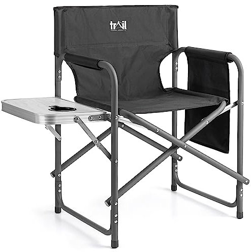 Trail Campingstuhl Faltbar mit Seitentisch, Getränkehalter, Klappstuhl Camping, Aufbewahrungstasche, Angelstuhl mit Gepolsterten Armlehnen, Robuster Stahlrahmen (max. Tragkraft 120 kg)