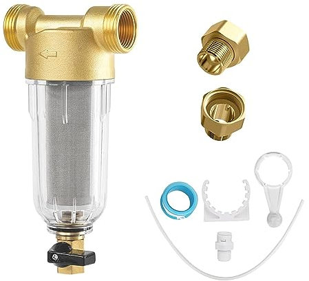 Wasserfilter Wiederverwendbare, 1 Zoll Wasser Vorfilter Sedimentfilter, Spin Down Sediment Wasserfilter, Ausspülbarer Feinfilter für Brunnenwasserschlauch-Sedimentfilter (mit 3/4 Adapter)