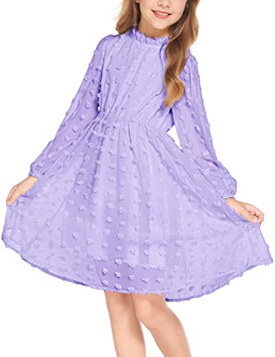 Arshiner Ragazze Abiti Principessa Svizzera DOT Manica Svasata Collare Ruffle Bambini Partito Abito da Sposa A-Line 5T-13Y