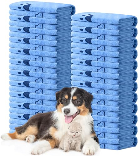 Tatuo 22 Pcs Dog Towels for Drying 20 x 40 Inch Pet Bath Towels Absorbent Microfiber Towel Quick Drying Puppy Bathing Supplies for Small Medium Large Dog Puppy Cat(Blue,Bone Pattern)