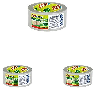 tesa tesapack ECO & ULTRA STRONG ecoLogo - transparentes Kunststoff-Packband mit extra starker Haftkraft - umweltfreundliches Klebeband, lösemittelfrei hergestellt - 66 m x 50 mm (Packung mit 3)